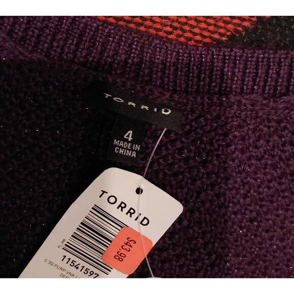 NEW Torrid Purple V-Neck Knit Sweater Size 4 Sparkly Cable & Mesh Design 3/4 Sle - Picture 3 of 9